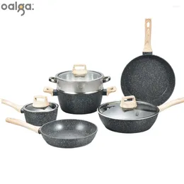 Cookware Sets Stone Mixed Pot Imitation Casting 12pcs Steaming Stewing Fried Set Universal Induction Cooker Non-Stick Pan