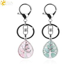 CSJA Fashion Water Drop Keychains Key Ring Key Holder Reiki Natural Stone Amethyst Lava Tree of Life Pendant for Car Motorcycle Ba7019188