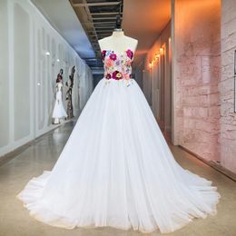 Hire Lnyer Sweetheart Neck Zipper Up Back Beading Sequins Colorfull Flowers Elegant Wedding Dresses Real Office Photos Video
