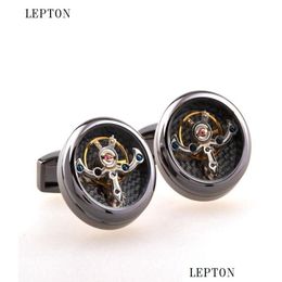 Cuff Links Movement Tourbillon Cufflinks For Mens Lepton High Quality Mechanical Watch Steampunk Gear Relojes Gemelos T197487671 Drop Dhlov
