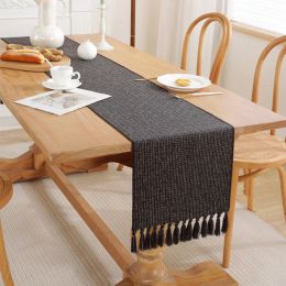 Pads Modern Tassel Table Runner Black Dining Table Runners with Cotton Linen Table Cloth for Home Hotel Wedding Tablecloth Decoration