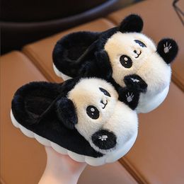 Cute Childrens Cartoon Panda Winter Slippers Comfortable Warm Cotton Shoes Boys Girls Indoor Home Fluffy Slippers 240426