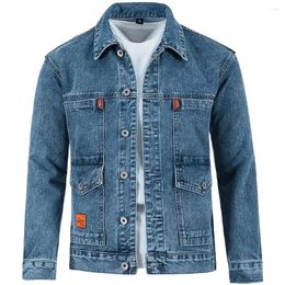 Men's Jackets Trendy Denim Jacket Turn-down Collar Men Coat Long Sleeves Mid Length Spring Thermal