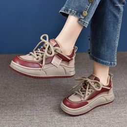 Casual Shoes Krasovki 3.5cm Preppy Girl Cow Genuine Leather Mary Jane Fashion Vulcanize Platform Wedge Lady Mixed Colour Chunky Sneaker