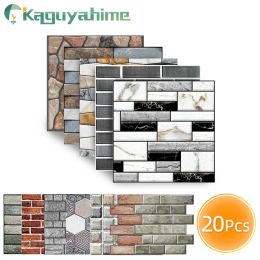 Stickers Kaguyahime 20pcs Selfadhesive Wall Tile Stickers Diy Stone Pattern 3d Pvc Wallpaper Wall Panel Home Decor Waterproof Wall Paper