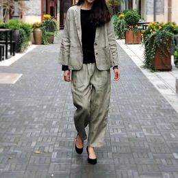 Women's Two Piece Pants 6s Count French Linen Heavyweight Casual Professional Suit Set Can Be S Alone J0425