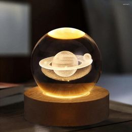 Estatuetas decorativas de cristal bola de cristal noite luz brilhante planetária lâmpada de cabeceira para a mesa de casa decoração de mesa criativa Presente 3D