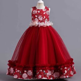 Girl's Dresses Shiny Toddler Little Girls 3D Flower Birthday Party Formal Evening Pageant Long Dance Party Gown