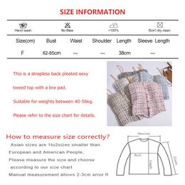 Women's Tanks Camis Summer Tweed Sleeveless Chain Button Tweed Top Womens Unique Shoulder With Bra Cushion Tube Top Fold Sexy Backless TopL24029