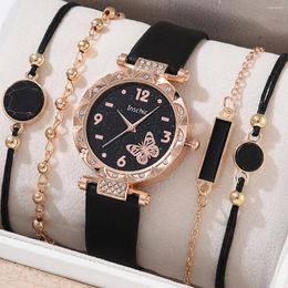 Wristwatches 5Pcs Ladies Fashion Trend Everything Stars Butterfly Leather Quartz Watch Luxury Simple Dali Jewellery Birthday Christmas Gift