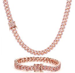 Cuban Link Chain pink gold Silver 9mm zirconia necklace jewelry European American Hip Hop electroplated Necklace for men and women7815373