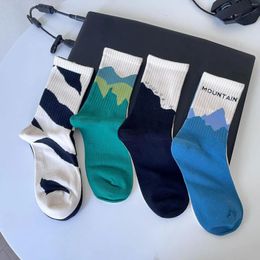 Men's Socks 4 Pairs/Set Couples Colour Block AB Style Suit In All Seasons Daily Sports For Women And Men
