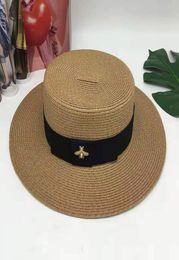 British style hat summer braided edge retro golden metal bee fashion wide grass belt parentchild flat shade7957015