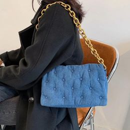 Evening Bags Blue Black Women's Shoulder Denim Quality Thick Chain Purses And Handbag Women Clutch Ladies Hobo Bag