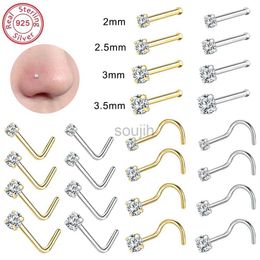 Body Arts ZS 18/20G 925 Sliver Nostril Piercings Gold Plated Nose Studs Shiny Zircon Septum Nose Rings for Women Real Sterling Nose Stud d240503