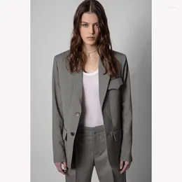 Women's Suits Women Suit Jacket 2024 Slightly Oversized Grey Wool Blazer With Pockets