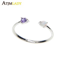 whole Original 925 Sterling SILVER purple white fire opal stone dainty delicate open sized girl women elegant simple stone rin6466250