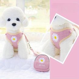 Dog Collars 1 Set Plain Embroidered Leash Harness Teddy Pet Supplies