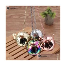 Tea Strainers Shape Metal Teapot Loose Infuser Stainless Steel Leaf Maker Strainer Chain Drip Tray Herbal Spice Filter Fy3945 1214 4 Dhgca