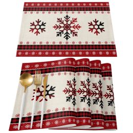 Pads Christmas Red Plaid Placemats Set of 4/6pcs Kitchen Coffee Accessories Coasters Home Dining Table Decor Linen Mats