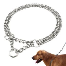 Collars Dog Training Chain Pet Choke Collar Double Row Metal Chain Stainless Steel Slip Collar P Chain for Large Dogs Pitbull