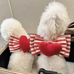 Dog Collars Leashes Fashion Cute Love Harness Leash Heart Shaped Chest Strap Red Stripe Traction Rope Walking Pet H240506