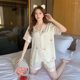 Women's Sleepwear Spring Herringbone Lucky Dog Pajamas Simple Sweet Cute Style Short Sleeved Shorts Home Clothing