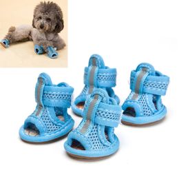 4pcs Summer Breathable Pets Dog Boots Mesh Sandals Shoes Antislip Sneakers Pet Supplies Blue Size 1 240428