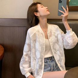 Women's Jackets Women Light Thin Breathable Refreshing White Pattern Gauze Jacket 2024 Female Korean Splicing Loose Sun-proof CCoat Cardigan