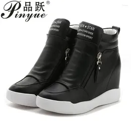 Casual Shoes 7cm Autumn Women Derma Leather Chunky Sneakers Breathable White Black High Heels British Style Platform 34 40