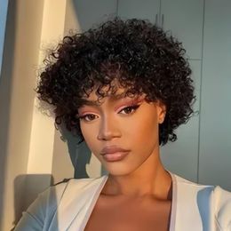 Short Curly Wigs None Lace Pixie Cut Wig Short Human Hair Wigs for Black Women Human Hair Full Made Wigs Natural Color