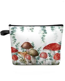 Cosmetic Bags Mushroom Eucalyptus Plant Large Capacity Travel Bag Portable Makeup Storage Pouch Women Waterproof Pencil Case