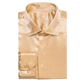 Men's Dress Shirts Mens Champagne Silk Satin Lapel Collar Solid Long Sleeve Social Shirt Soft High Quality Blouse For Male Gift