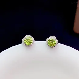 Stud Earrings CoLife Jewelry Small Gemstone For Daiy Wear 5mm Natural Peridot Silver 925