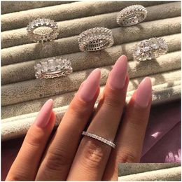 Wedding Rings 6 Style Ins Luxury Jewellery Real 925 Sterling Sier High Quality Sona Diamond Zircon Eternity Party Women Band Ring Drop Dh5Vh