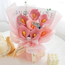 Decorative Flowers Handmade Woven Finished Bouquet Simulation Tulip Creative Crochet Wool Flower Arrangement Vase Wedding Garden Decoration