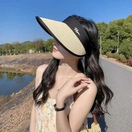 Wide Brim Hats Bucket Hats Womens sun hat empty top long Brim UV protection adjustable lightweight sun protection non slip womens summer hat J240506