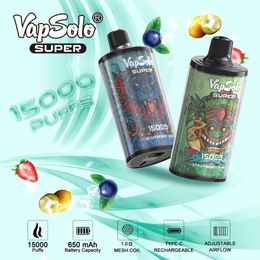 Vapsolo SUPER 15000 PUFFS Disposable Electronic Cigarettes Puff 15k 2% 5% 25ml Prefilled Pod Mesh Coil 650mah Rechargeable Device Vape