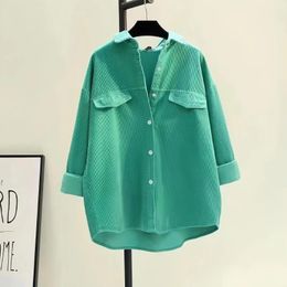 Women's Polos 2024 Spring Solid Color Blouse Corduroy Shirt Thick Cardigan Long Sleeve Tops Preppy Style Normcore/Minimalist
