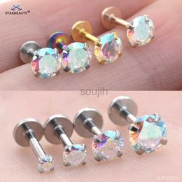 Body Arts 4Pcs 16G Round Rainbow Crystal Nose Piercing Stud Tragus Piercing Labret Bar Ear Piercing Lip Nose Ring Cartilage Helix Earrings d240503