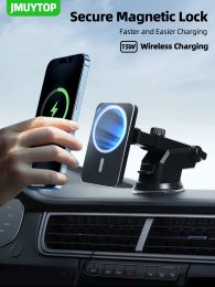 Stands JMUYTOP Magnetic Car Phone Holder 15W Wireless Charging Car Charger Stable Air Vent Dashboard Support for iPhone 12 13 14 series