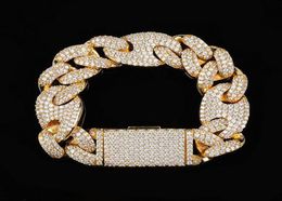 20mm Iced Cuban Oval Link Diamond Bracelet 14K White Gold Plated Cubic Zirconia Jewelry 7inch 8inch 9inch Mariner Cuban Link Chain9730213