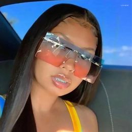Sunglasses Gradient Oversized Female Vintage Large Square Sun Glasses Big Frame Rimless Shades Fashion Flat Top Woman