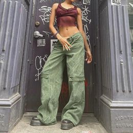 Women's Jeans European And American Retro Do Old Washed Denim Personality Pocket Stitching Low Waist Spice Girl Straight Leg Pants Female