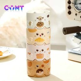 Tumblers Cartoon Cat Cup 300ML Ceramic Stacked Household Water Creative Ear Copper with Handle H240506