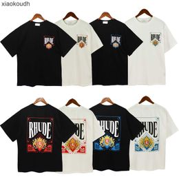 Rhude High end designer clothes for 24SS New Fashion High Street Unisex Playing Card Printed Loose Casual T-shirt Short With 1:1 original labels