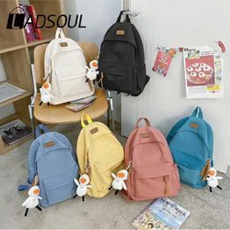 School Bags LADSOUL Unisex Fashion Korean Nylon Backpack Student Japanese Solid Colour Girl All-match Lightweight