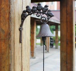 Cast Iron Welcome Dinner Bell Decorative 6 Birds on Branch Wall Mounted Brown Hanging Garden Porch Patio Gate Handbell Door Retro 5056028