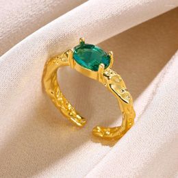 Wedding Rings Oval Green Zircon Crystal Lava-Surface Ring Band Women Party Wear Jewelry Fashionable Bohem Ladies Birthday Gift Bijoux
