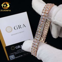 Designer Jewellery Hip Hop New design two rows diamond real gold plated bracelet sterling silver 925 vvs moissanite hip hop Jewellery lab diamond tennis chai